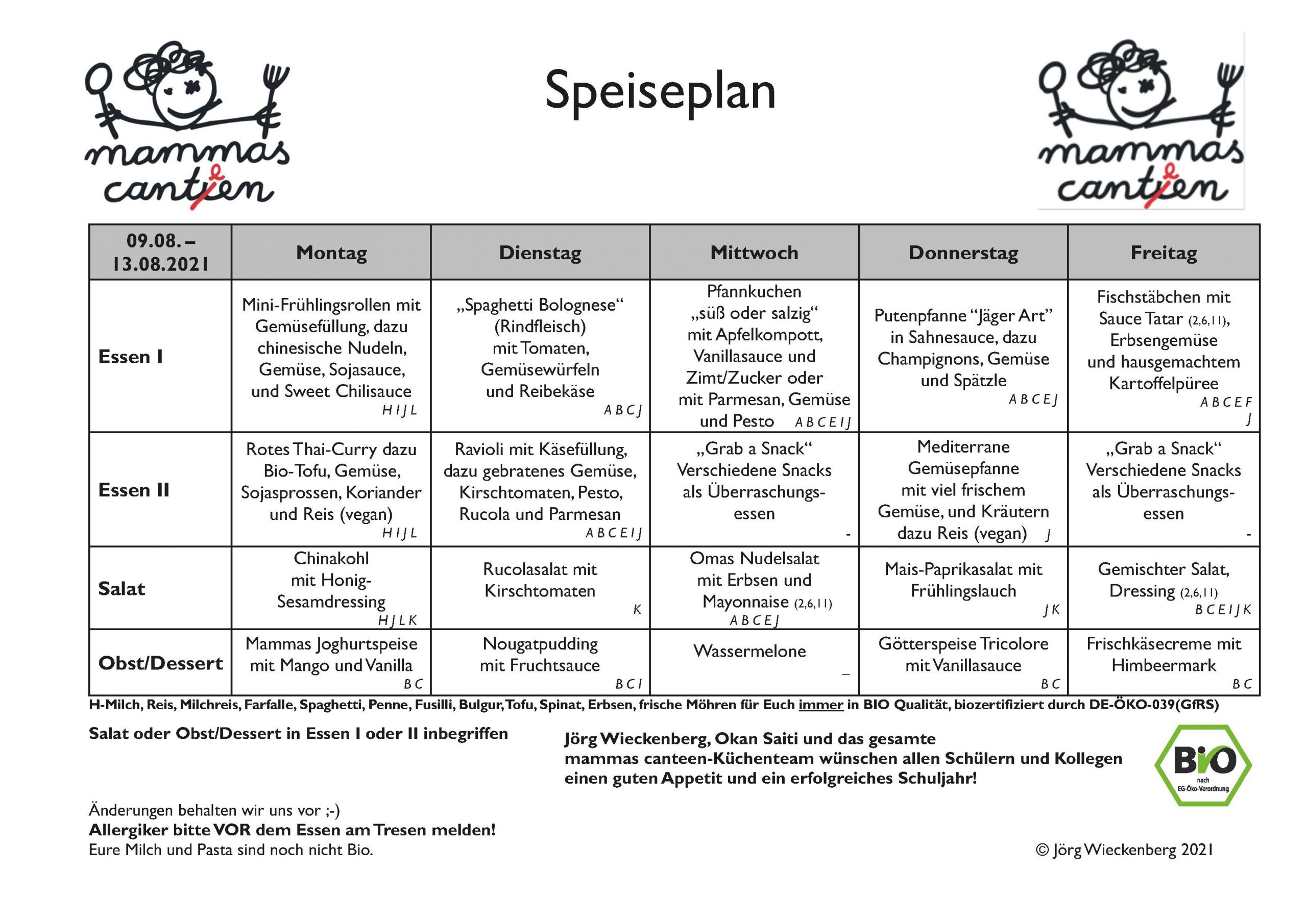Speiseplan Der Mensa Gymnasium Grootmoor